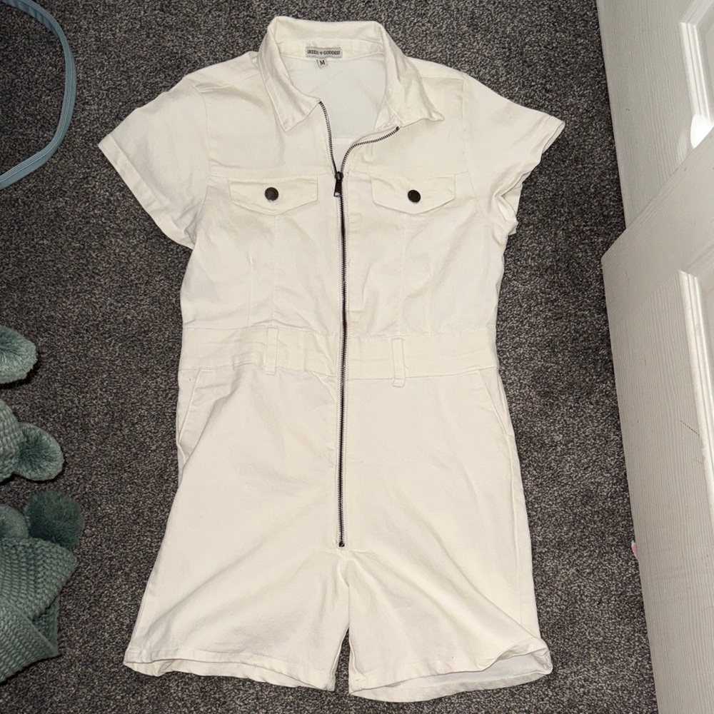 Green Goddess Ivory Short Sleeve Romper